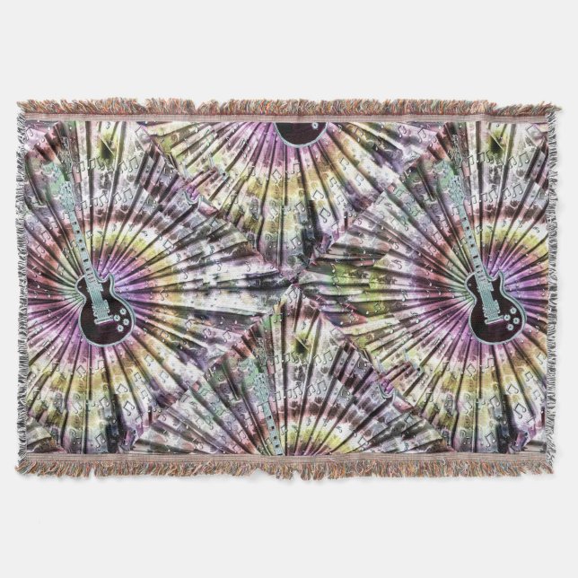 Crazy Tie-Dye Effect Colourful Guitar Throw Blanket (Front)