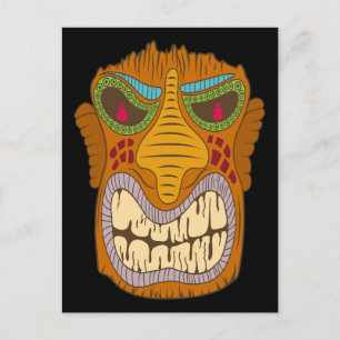 Crazy Tiki Head with Flames in His Eyes, Black Postcard
