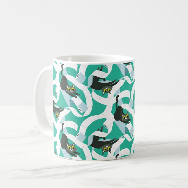Crazy toilet paper cats  coffee mug (Front Left)