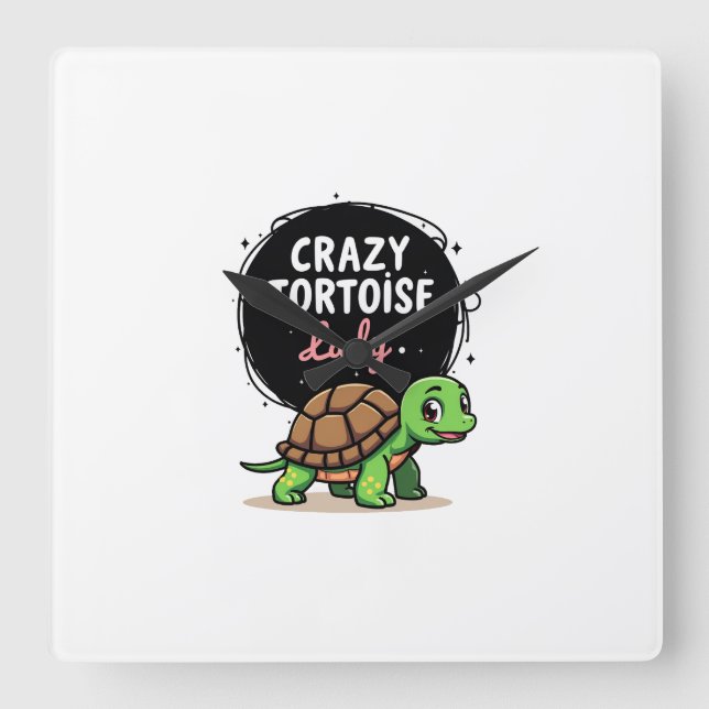 Crazy Tortoise Lady Tortoises Mom Women Turtle (2) Square Wall Clock (Front)