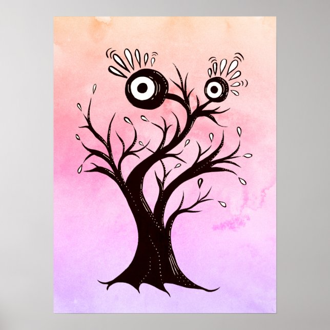 Crazy Tree Creature Ink Art Pink Fantasy Poster (Front)