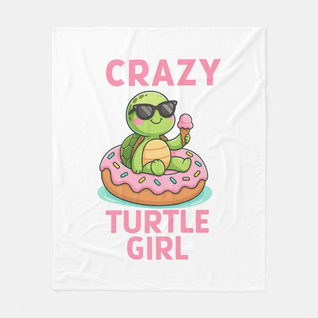 Crazy turtle girl fleece blanket (Front)