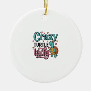 Crazy Turtle Lady Vintage Engraving Design_1 Ceramic Ornament