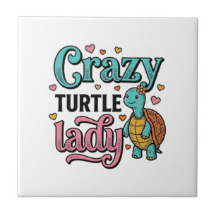 Crazy Turtle Lady Vintage Engraving Design_1 Ceramic Tile