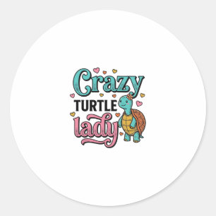 Crazy Turtle Lady Vintage Engraving Design_1 Classic Round Sticker