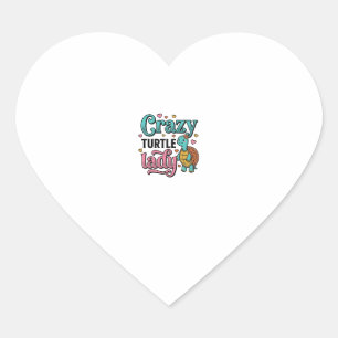 Crazy Turtle Lady Vintage Engraving Design_1 Heart Sticker