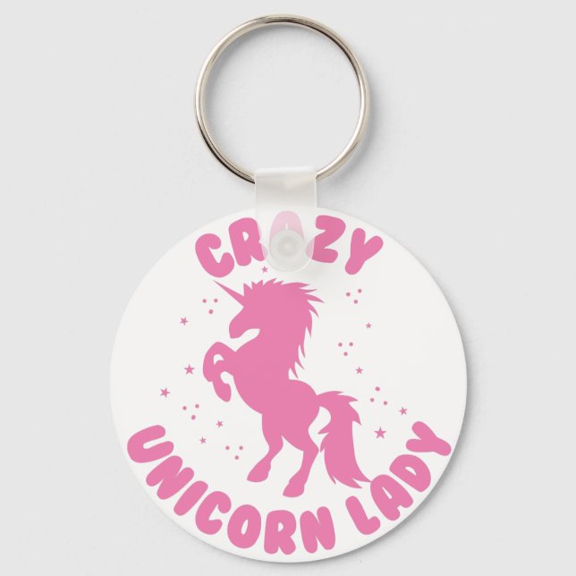 crazy unicorn lady circle in pink key ring (Front)