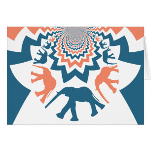 Crazy Walking Elephants Coral Blue Chevron Pattern