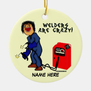 Crazy Welder Cartoon Ceramic Ornament