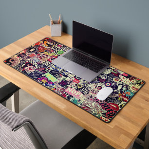 Crazy world of stickers desk mat