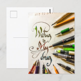 Crazy writer manifesto pens and pencils postcard
