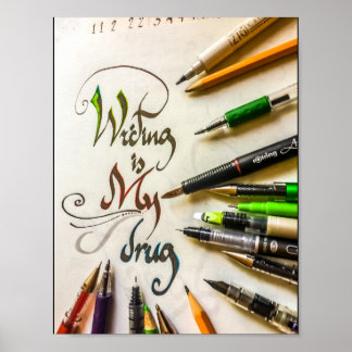 Crazy writer manifesto pens and pencils poster