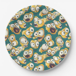 Crazy Yellow Monster Teal Halloween Paper Plate