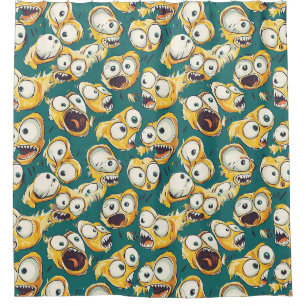 Crazy Yellow Monster Teal Halloween Shower Curtain