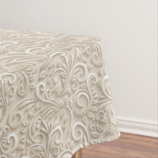 Cream 3D Floral Ornamental Pattern Tablecloth