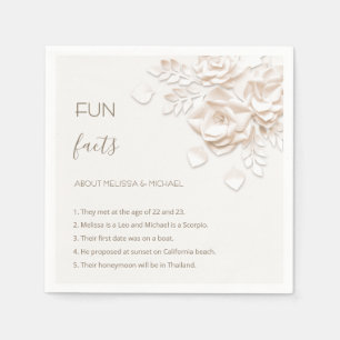Cream 3D Flowers Roses Fun Facts Wedding  Napkin