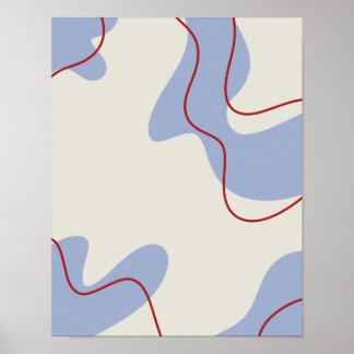 Cream Abstract Organic Shapes with Red Line Art Pr Poster