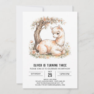 Cream Alpaca Birthday Invitation
