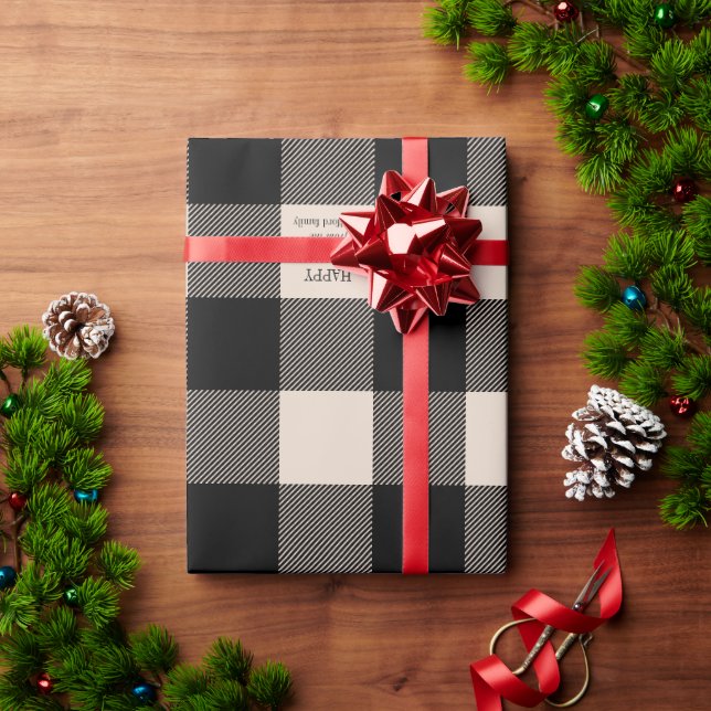 Cream and Black Buffalo Plaid Holiday Custom Wrapping Paper (Holiday Gift)
