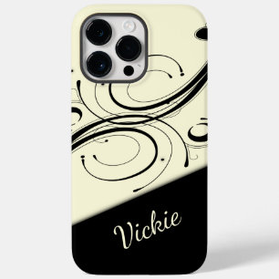 Cream and Black Scroll Accent Personal Case-Mate iPhone 14 Pro Max Case