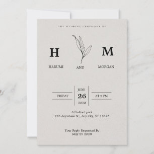 Cream And Black Simple Minimalist Elegant Wedding  Invitation