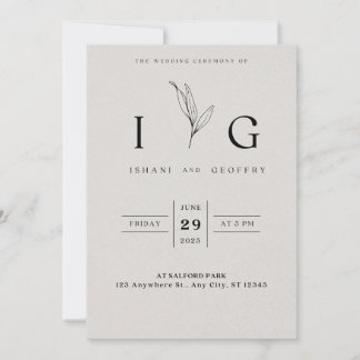 Cream And Black Simple Minimalist Elegant Wedding  Invitation