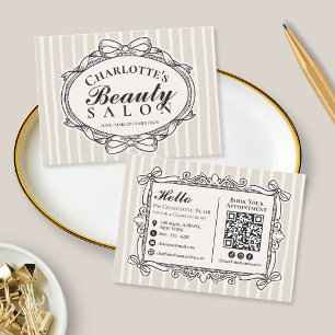 Cream and Black Vintage Bow Frame Beauty Salon Business Card