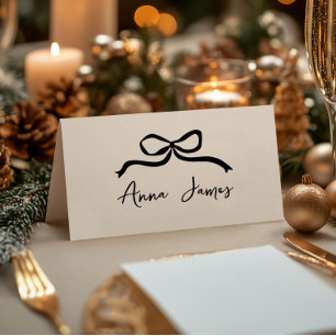 Cream and black whimsical hand drawn bow place card