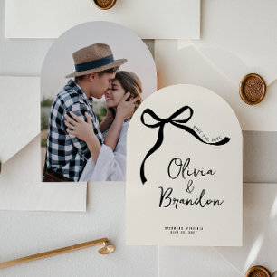 Cream and black whimsical hand drawn bow save the date