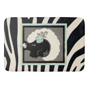 Cream and black zebra print bath mat