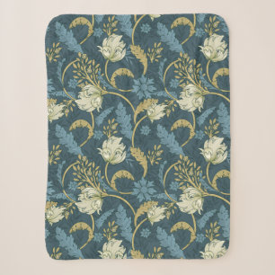Cream and Blue Floral Art Nouveau Sherpa Blanket