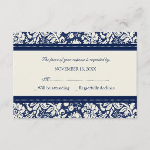 Cream and Blue Pattern RSVP Wedding Card