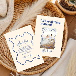 Cream and blue Simple Modern Wedding Invitation