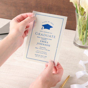 Cream and Blue Vintage Elegant Graduation Party Vellum Invitations