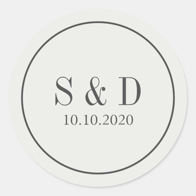 Cream and Blue |  Wedding Classic Monogram Classic Round Sticker (Front)