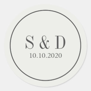 Cream and Blue Wedding Classic Monogram Round Sticker