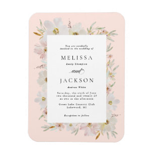 Cream and Blush Watercolor Flowers Wedding Magnet