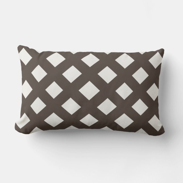 Cream and Brown Gingham Lumbar Cushion (Front)