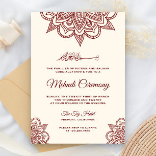 Cream and Burgundy Islamic Muslim Mehndi Ceremony Invitation