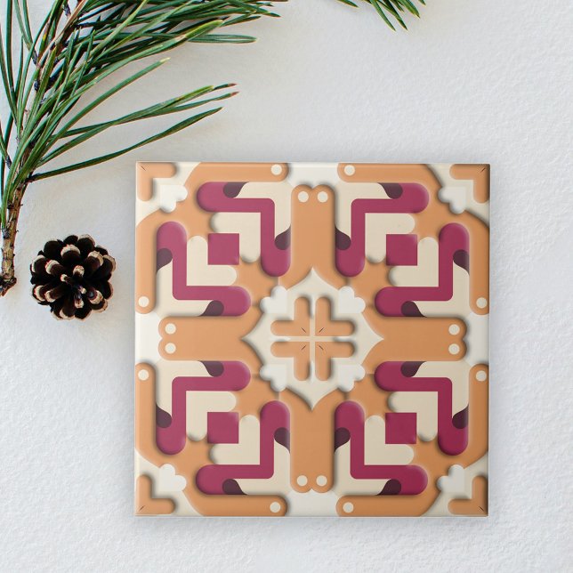 Cream and Burgundy Red Symmetrical Geometric Ceramic Tile (Creator Uploaded)
