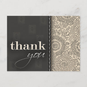 Cream and charcoal grey thank you postcard