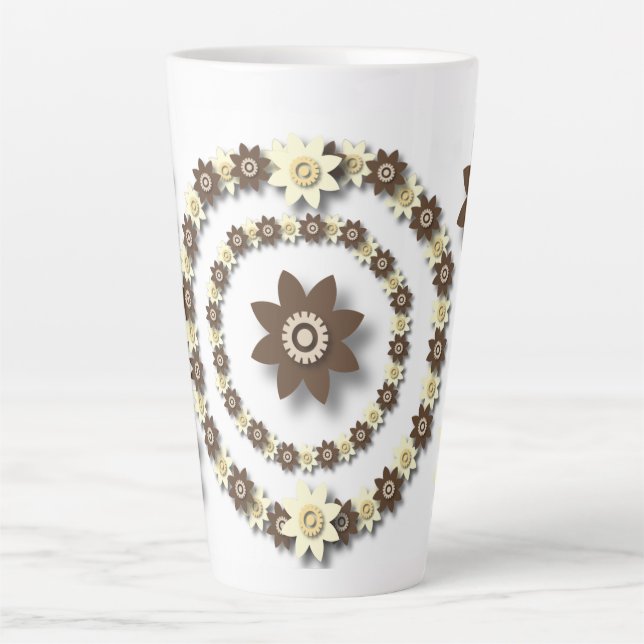 Cream and. Chocolate Brown Floral  Latte Mug (Front)