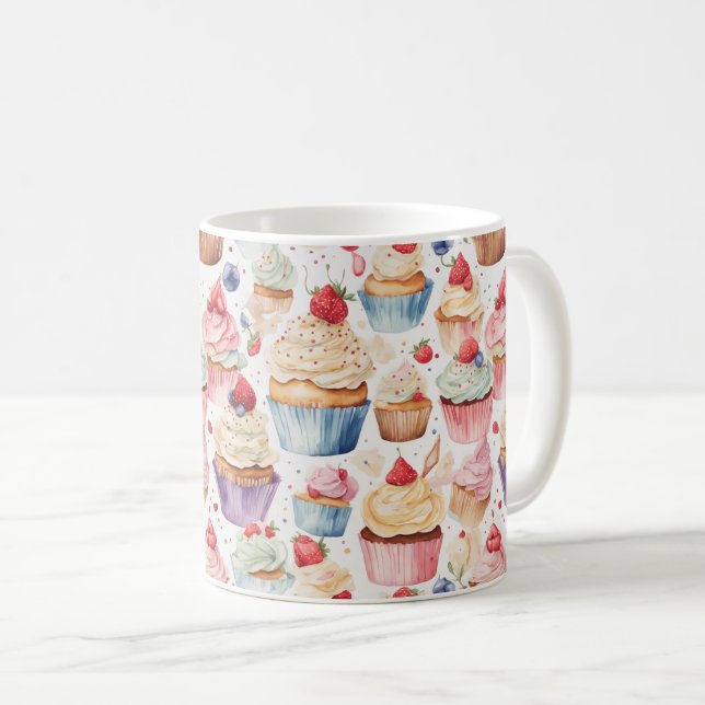 Cream and Cupcake Digital Patterns Coffee Mug (Front Right)