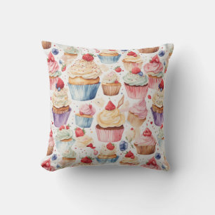 Cream and Cupcake Digital Patterns Cushion