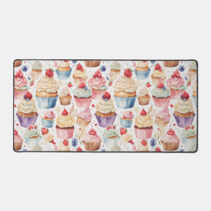 Cream and Cupcake Digital Patterns Desk Mat