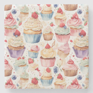 Cream and Cupcake Digital Patterns Stone Coaster