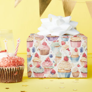 Cream and Cupcake Digital Patterns Wrapping Paper