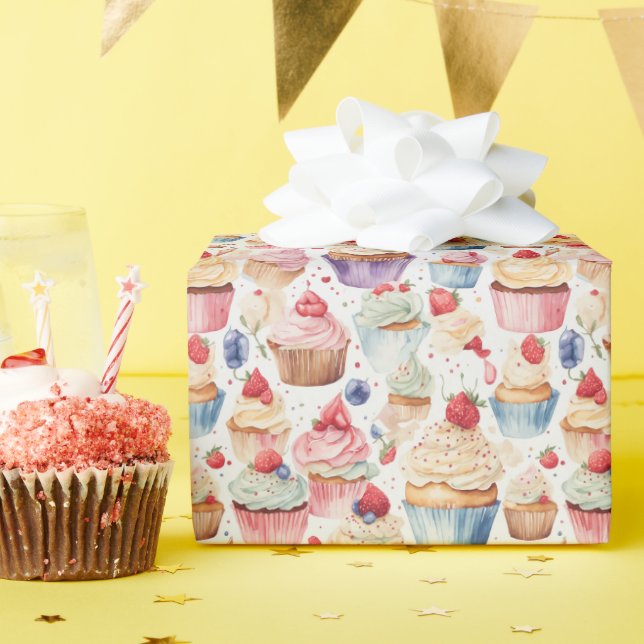 Cream and Cupcake Digital Patterns Wrapping Paper (Birthday Party)