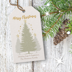 Cream and Gold Christmas Tree and Stars Gift Tags