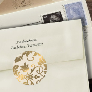 Cream and Gold Damask Classic Round Sticker